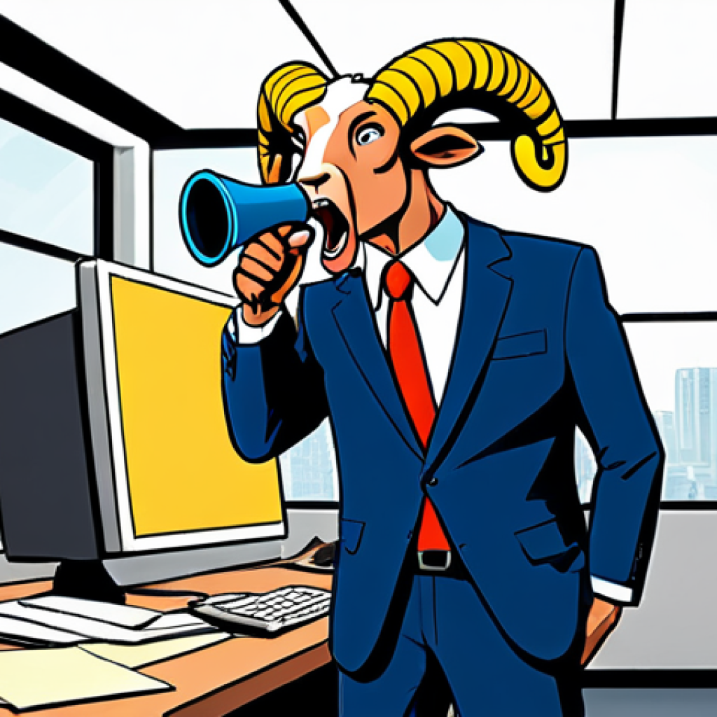 Aries**

"A cartoon ram wearing a business suit, standing in a chaotic office, yelling into a megaphone, fully clothed, appropriate attire, safe for work, perfect anatomy, natural proportions, digital illustration, humorous, professional, dynamic pose. The style should be reminiscent of a bold, colorful comic book."

**