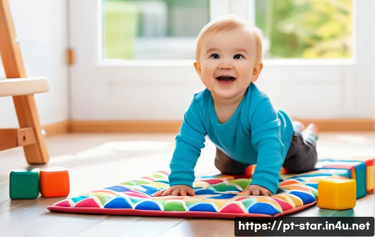 별자리와 사랑의 언어 - **Prompt:** A toddler, wearing a cloth diaper, is happily playing with colorful blocks on a soft, pa...