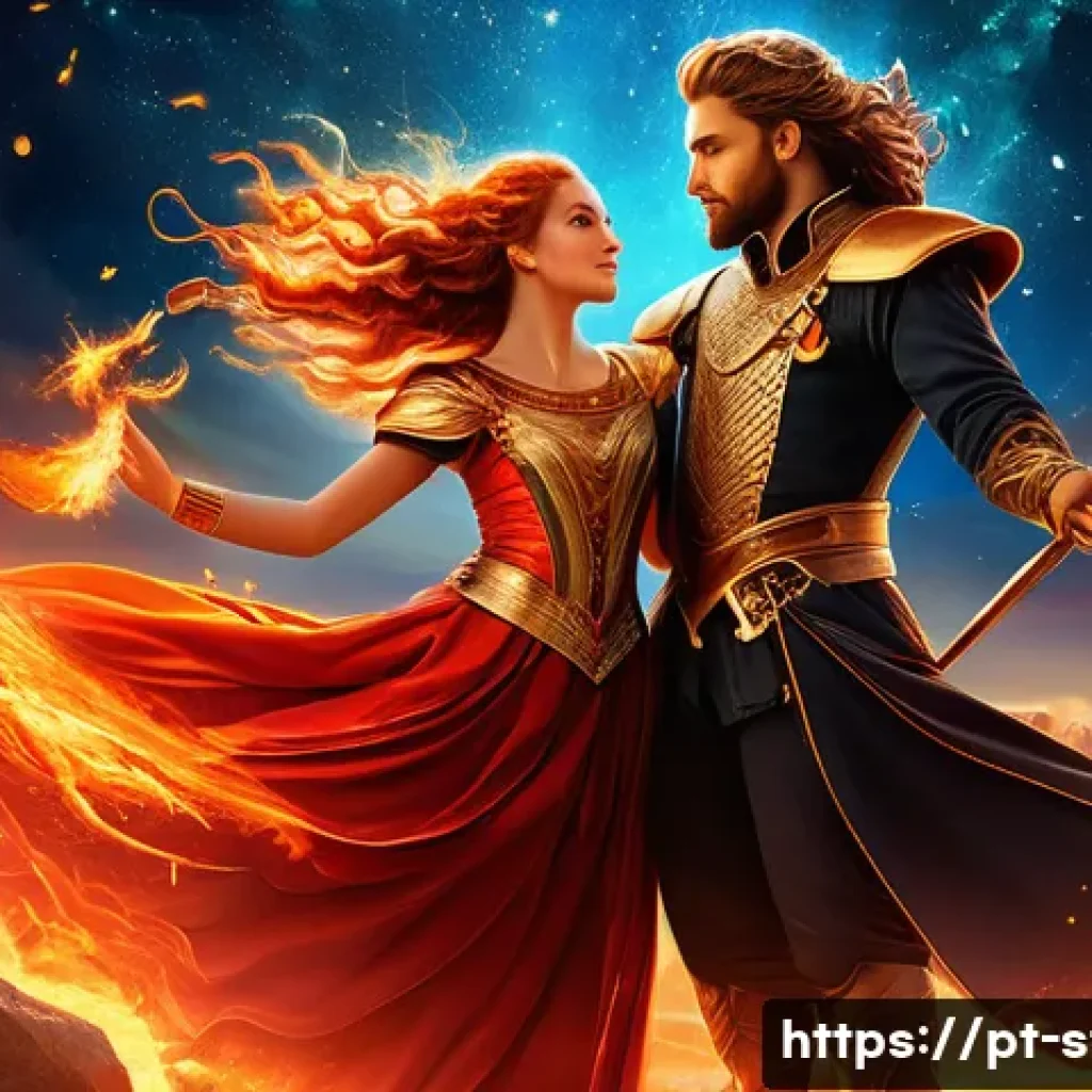 별자리와 인간관계 심리학 - A vibrant and dynamic scene illustrating the fiery zodiac signs Aries, Leo, and Sagittarius as passi...