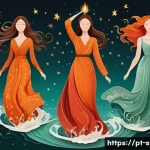 Home 21 별자리와 자기 이해 - A vibrant and detailed digital illustration depicting the four astrological elements—Fire, Earth, Ai...
