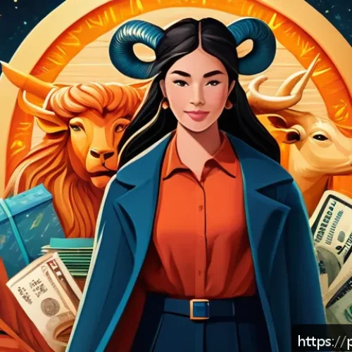 Home 30 별자리와 소비 습관 - A vibrant and detailed illustration depicting the contrast between financial security and adventurou...