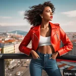 Home 23 별자리와 플렉스 문화 - A vibrant urban scene showcasing a confident young woman embodying the Fire element style: she wears...
